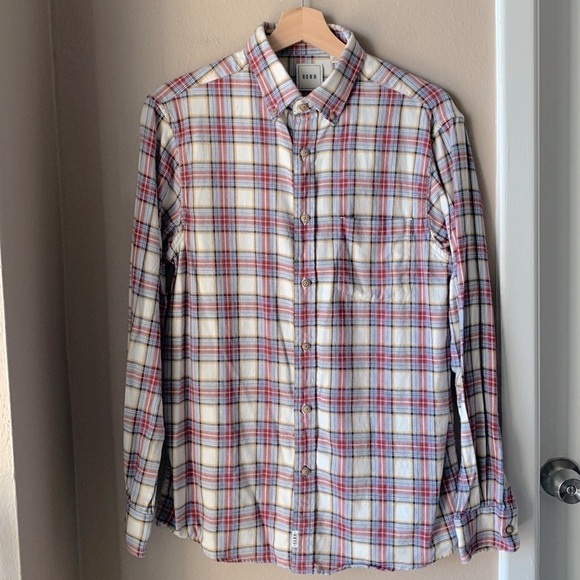 ROWM Men’s Plaid Long Sleeve Button Down Shirt - Picture 2 of 8